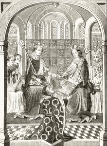 El rey Enrique VI de Inglaterra y su reina consorte, Margarita de Anjou en su corte, de 